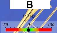 B-Note auf dem Bildschirm eines Stimmgeräts für eine Posaune